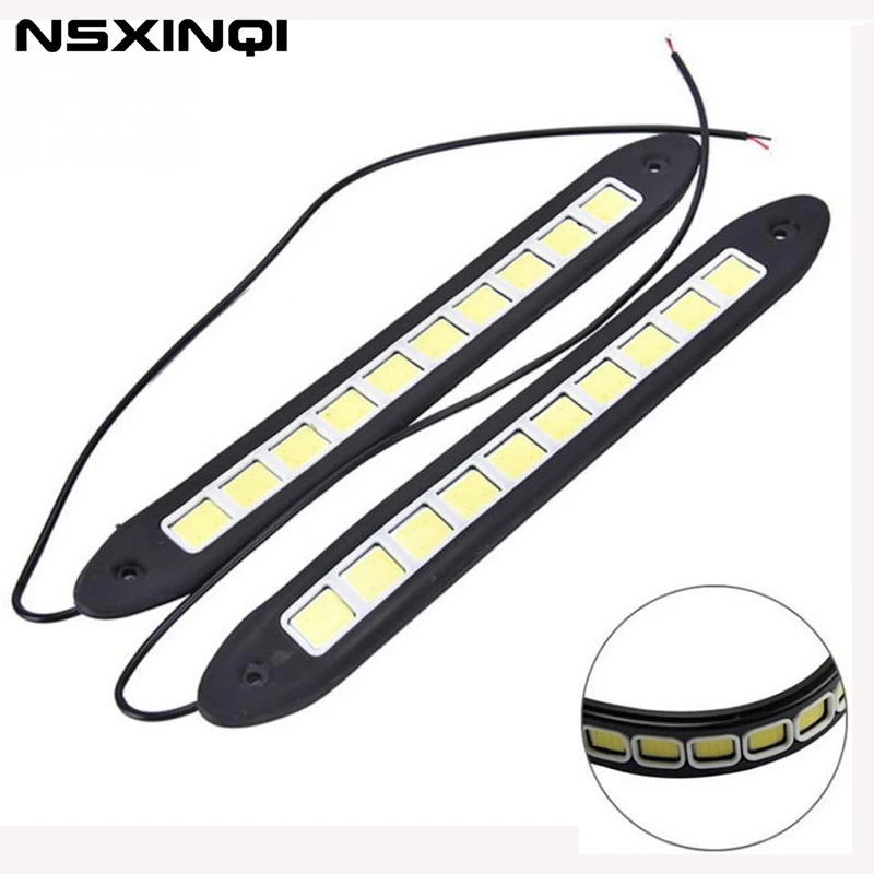 NSXINQI 2pcs Bendable COB DRL Checkered Shape LED Daytime Running Light 10SMD Flexible Car Driving Lamp DC 12V