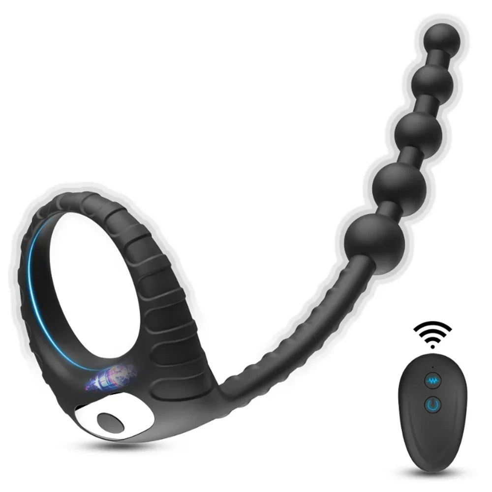 Wireless Remote Anal Beads Penis Ring Vibrator Male Delay Ejaculation Prostate Massage Butt Plug Cock Ring Sex Toys For Couples