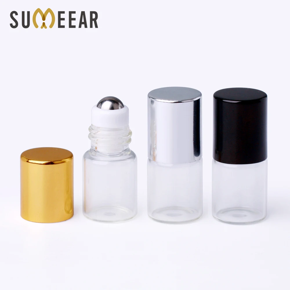 100 Pcs/Lot 2ml Essential Oil Perfume Bottle Stainless Steel and Glass Roll On Durable For Travel Cosmetic Container