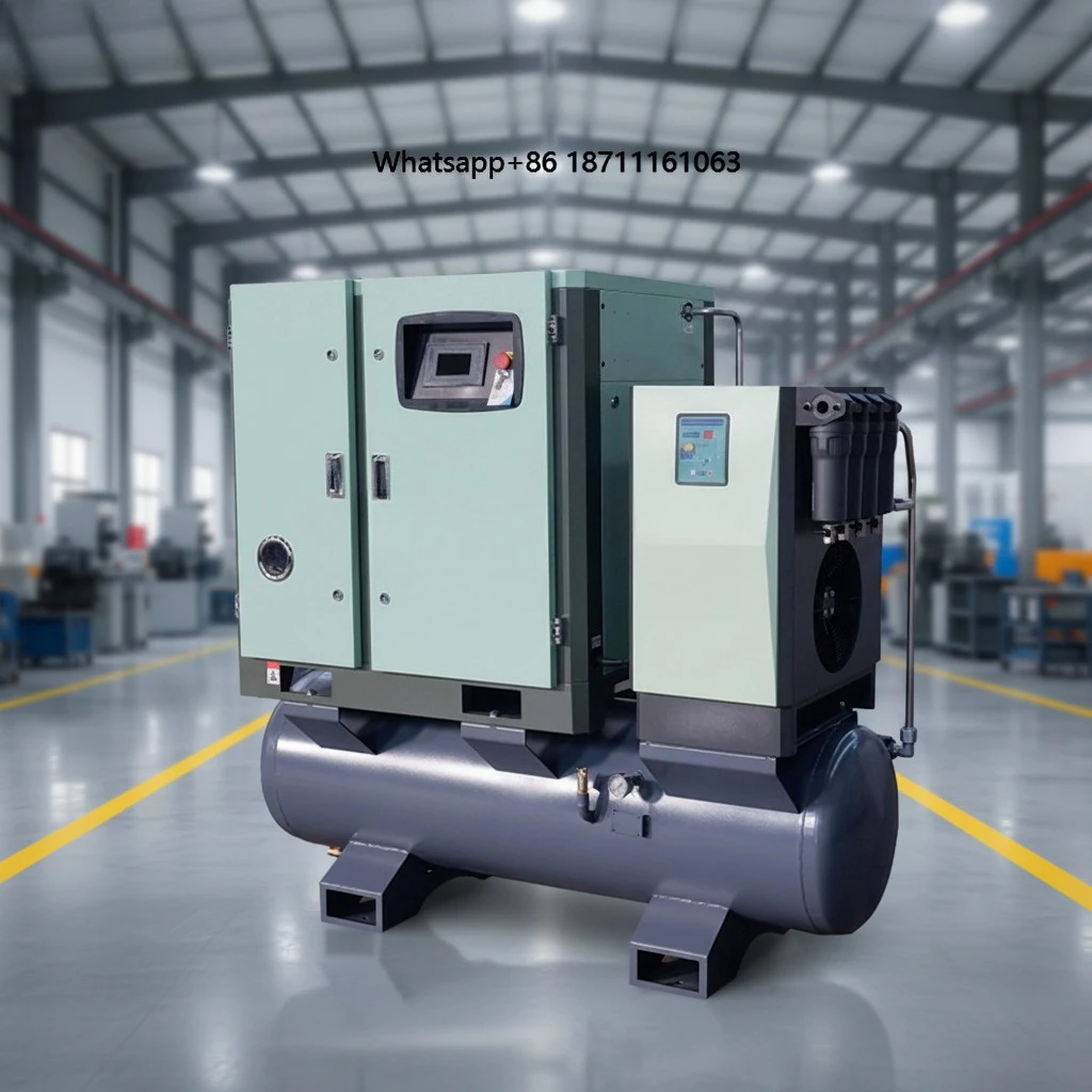 China Factory All-In-One 7.5KW 8BAR Industrial Screw Compressor Lubricated Rotary Air Dryer with Motor & Engine 300L Tank
