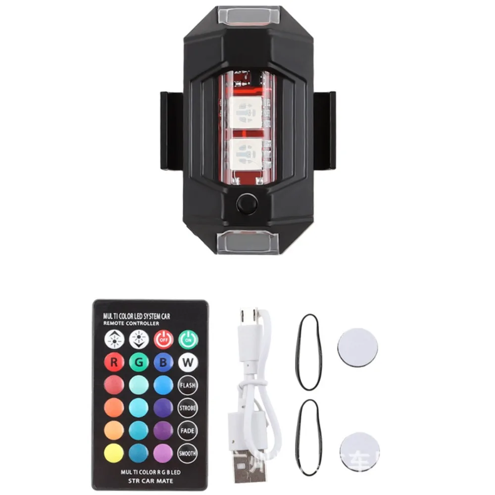 RGB LED Strobe Light Mini Size USB Rechargeable Motorcycle Warning Light Remote Control 7 Color Motorcycle Signal Light