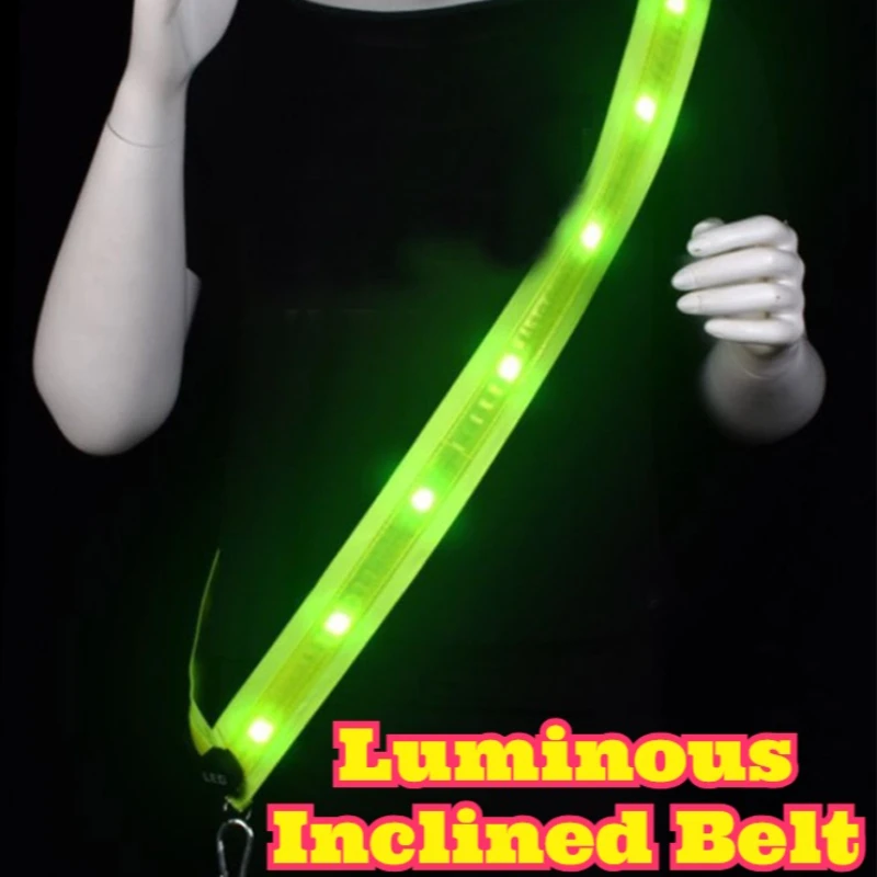 LED Light Up Shoulder Strap USB Rechargeable Fluorescent Green Luminous Crossbody Strap Signal Light Graduation Entertainment