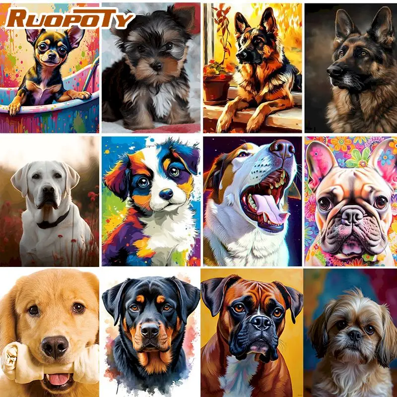 RUOPOTY Dog Diamond Painting Home Decor Gift Diy Idea Animal Full Round/Square Interior Home Decor Diy Gift