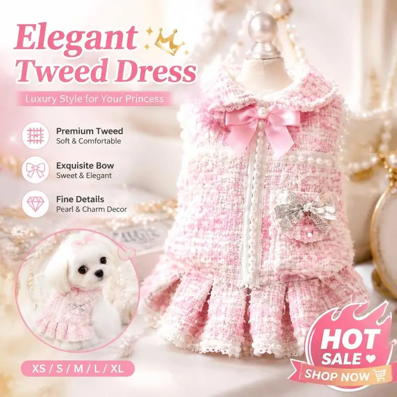 Ins New Winter Dog Clothes Cat Princess Dress Backpack Pink Luxury Fashion Design Dog Thickened Skirt Dog Christmas Clothes