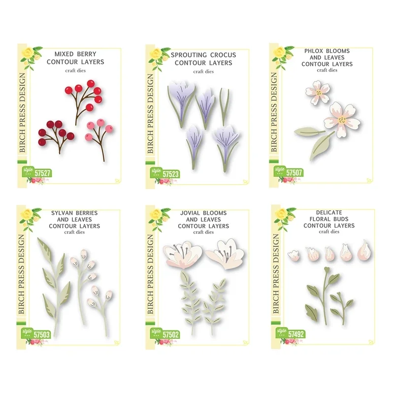 Mixed Berry Sprouting Crocus Contour Layers Birch Press Flower Blooms Metal Cutting Dies Scrapbooking For Paper Frame Card Craft
