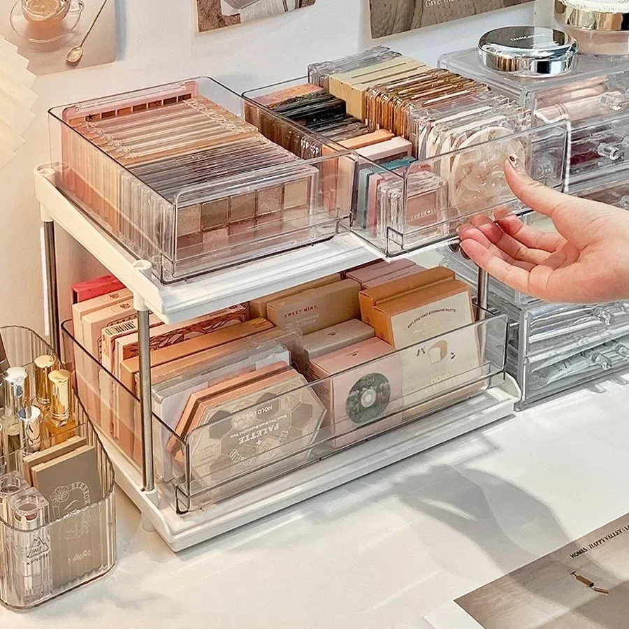 Eyeshadow Tray Desktop Cosmetic Storage Box Plastic Storage Rack Drawer Type Makeup Tools Storage Rack Eyeshadow Organizer Box