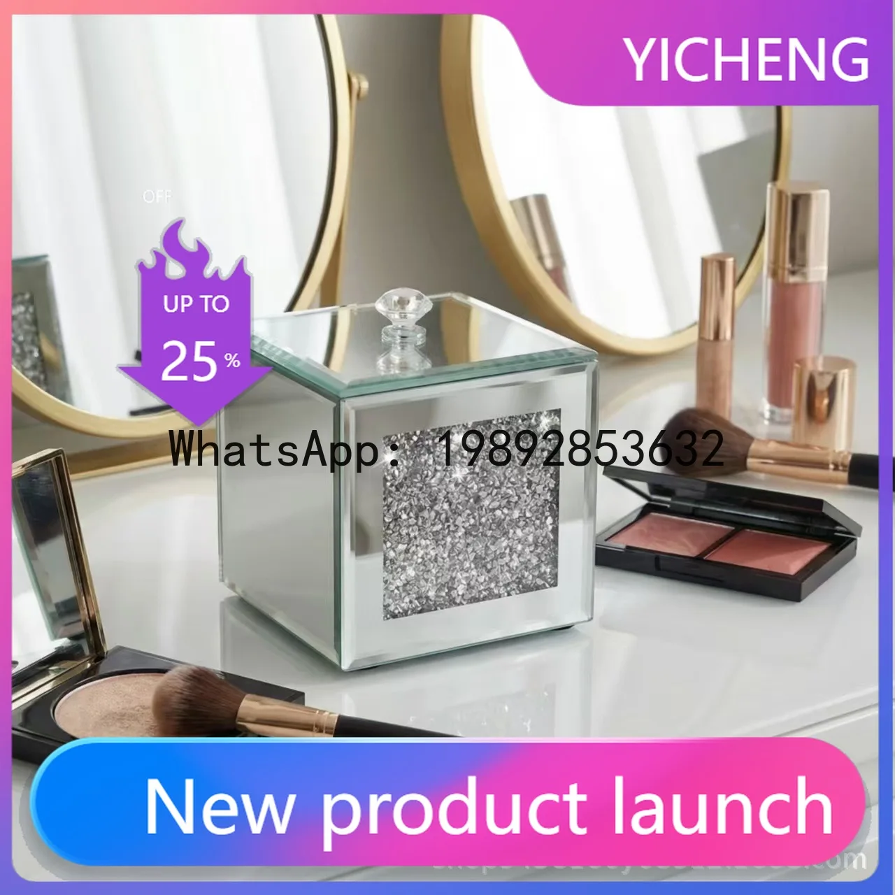 Lyy luxury mirrored diamond storage box - dustproof & waterproof makeup organizer - multi-purpose storage for bathroom & bedroom