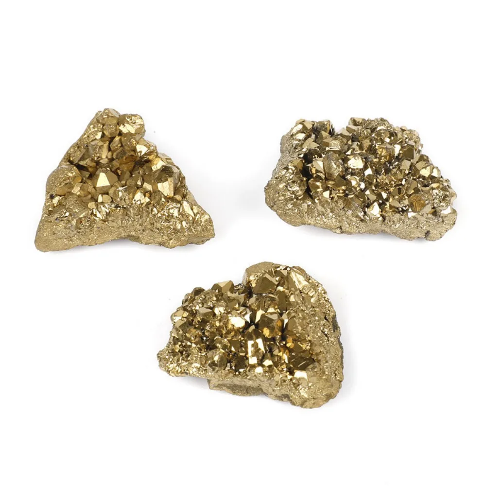 Natural Agate Geode Cluster Electroplating Gold Raw Gemstone Irregular Stone Specimen Fengshui Home Decor