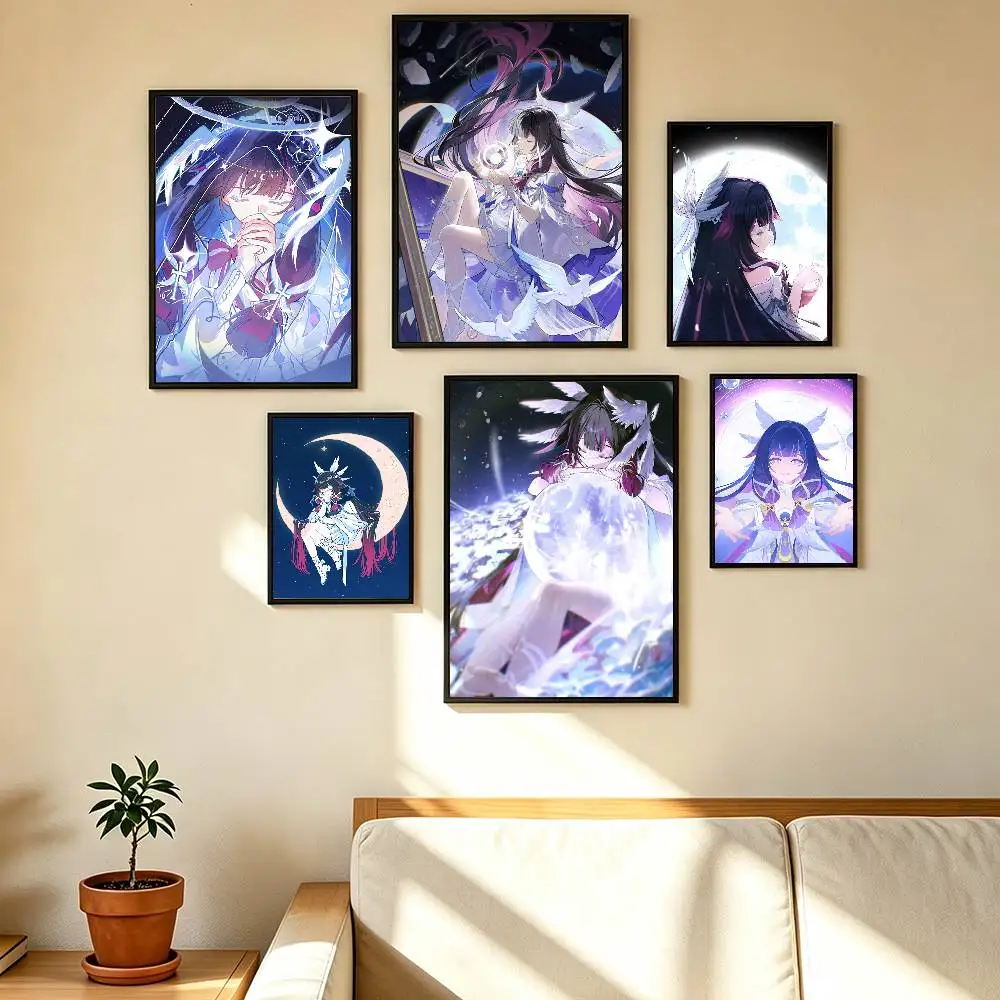 Cute Columbina Popular Game Genshin Poster High Quality Dorm Living Room Aesthetic Wall Decoration Painting Stickers Gift