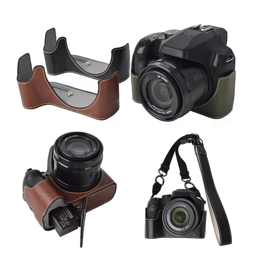 For Panasonic Lumix FZ80D Camera Case FZ85D PU Leather Cover G100K Anti-slip Base G100D Half Cases G100 Portable Shoulder Bag