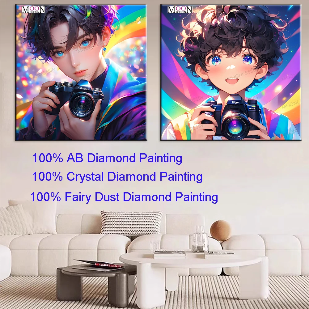 Boy Holding A Camera 100% Fairy Dust Square Diy Diamond Painting Cross Stitch Embroidery Mosaic Home Decor Picture Rhinestones