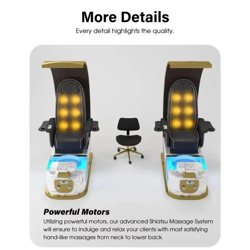 Luxury High Quality Foot Bath Salon Spa Massage Chairs Manicure Pedicure Chair with Basin LED Light Therapy