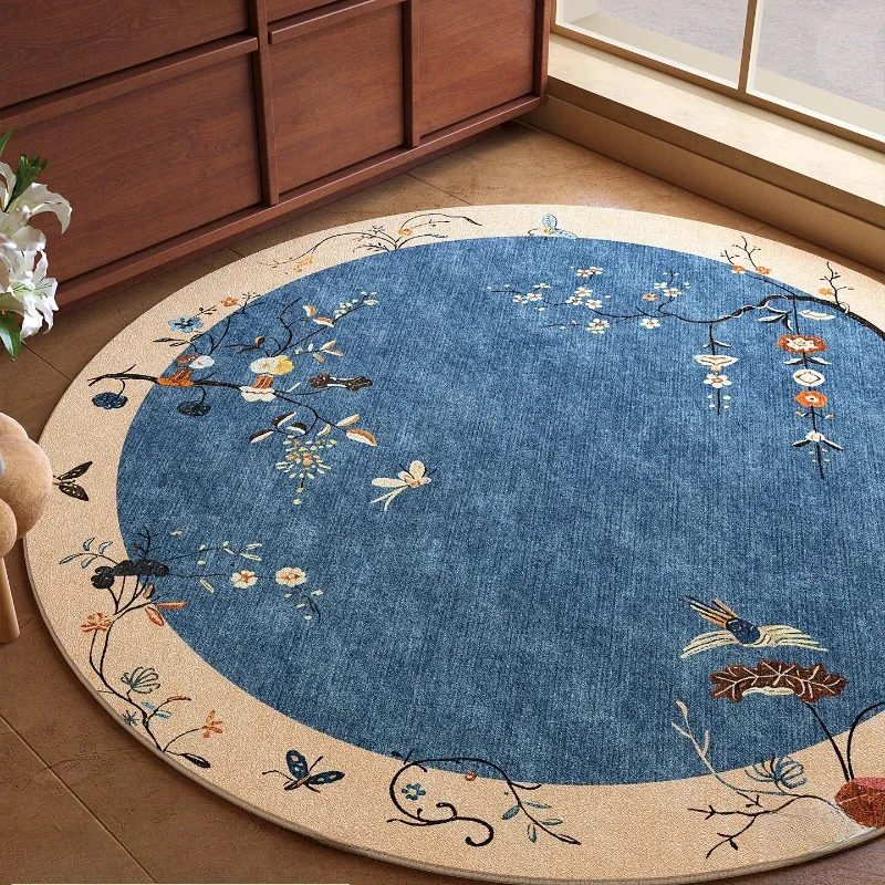 Flower Pattern Carpets for Living Room Retro Style Bedroom Decor Round Carpet Washable Lounge Floor Mat Anti-slip Study Soft Rug