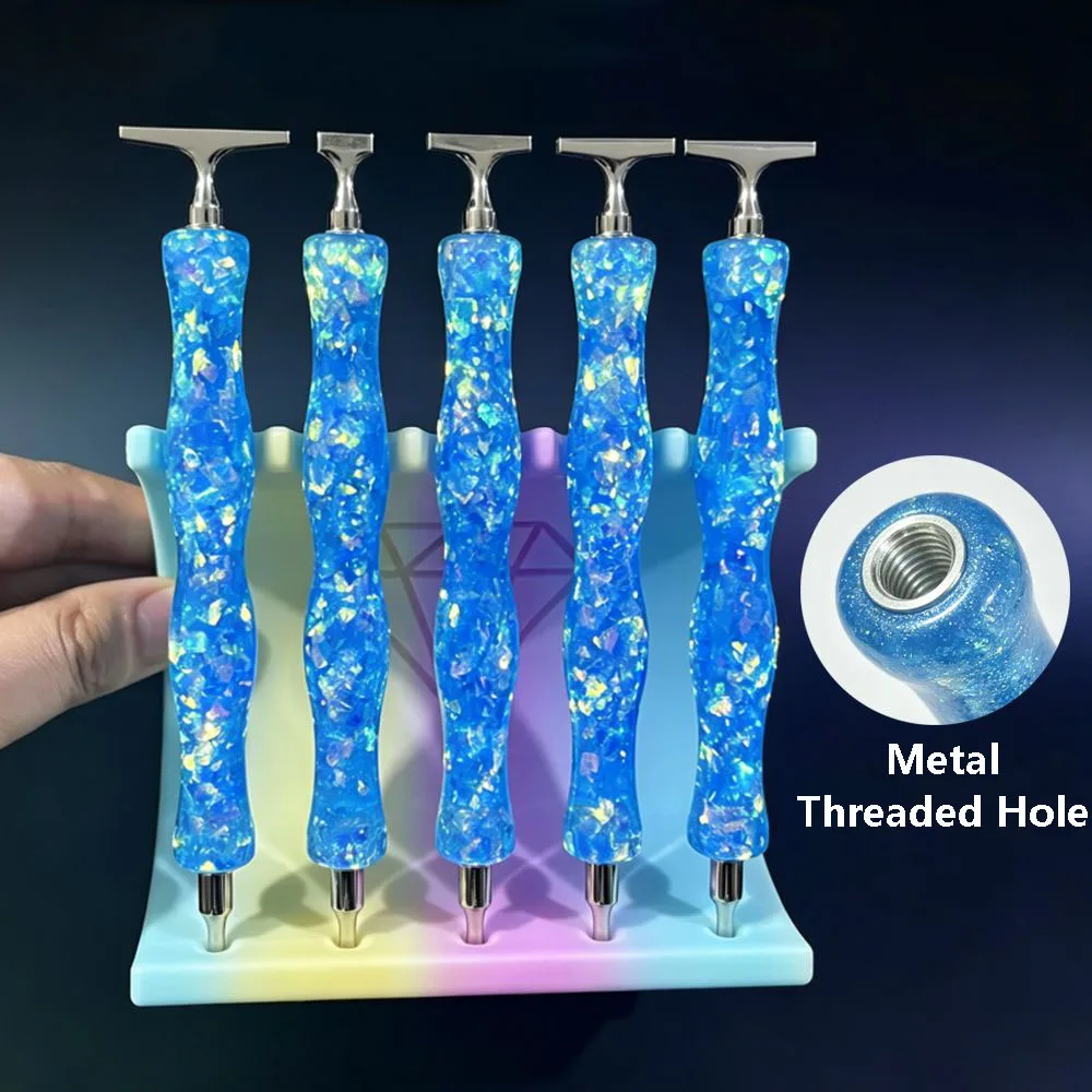 Sparkling Blue Diamond Painting Pen Metal Thread Hole Resin Point Drill Pen Stainless Steel Thread Replacement Multi-placer Tips
