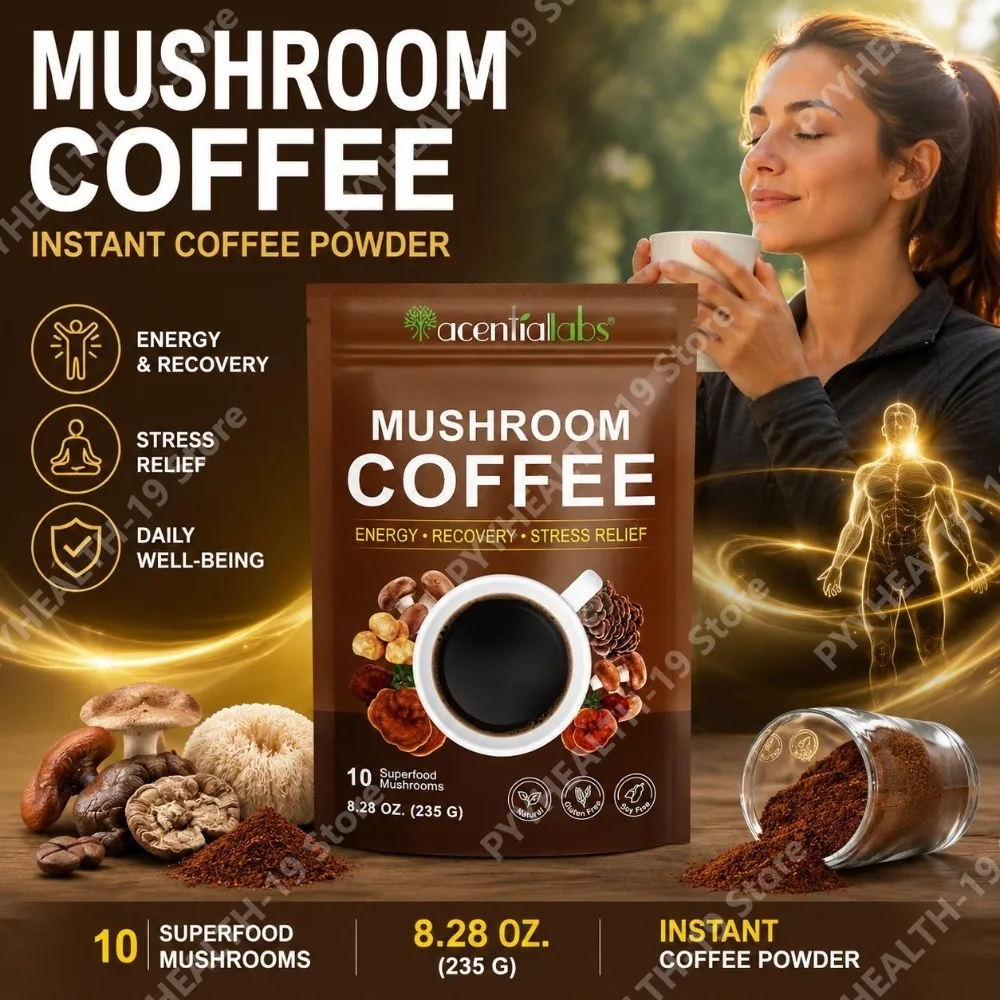 Mushroom Coffee Instant Powder with 10 Superfood Mushrooms for Daily Energy Stress Relief Balance Wellness Support Adults 235g