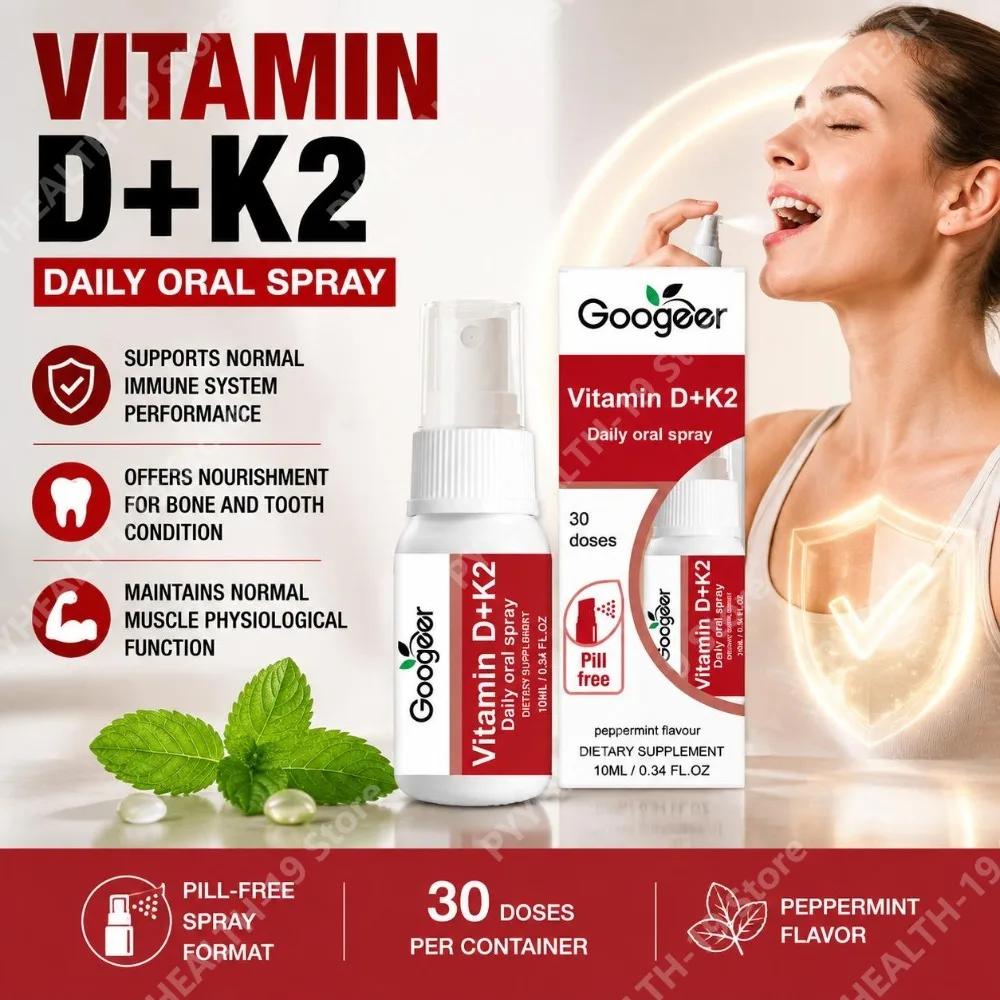Googeer Vitamin D3+K2 Oral Spray with 75mcg Vitamin D3 & 75mcg Vitamin K2 for Immune System & Bone Health Support, Adults, 10ml