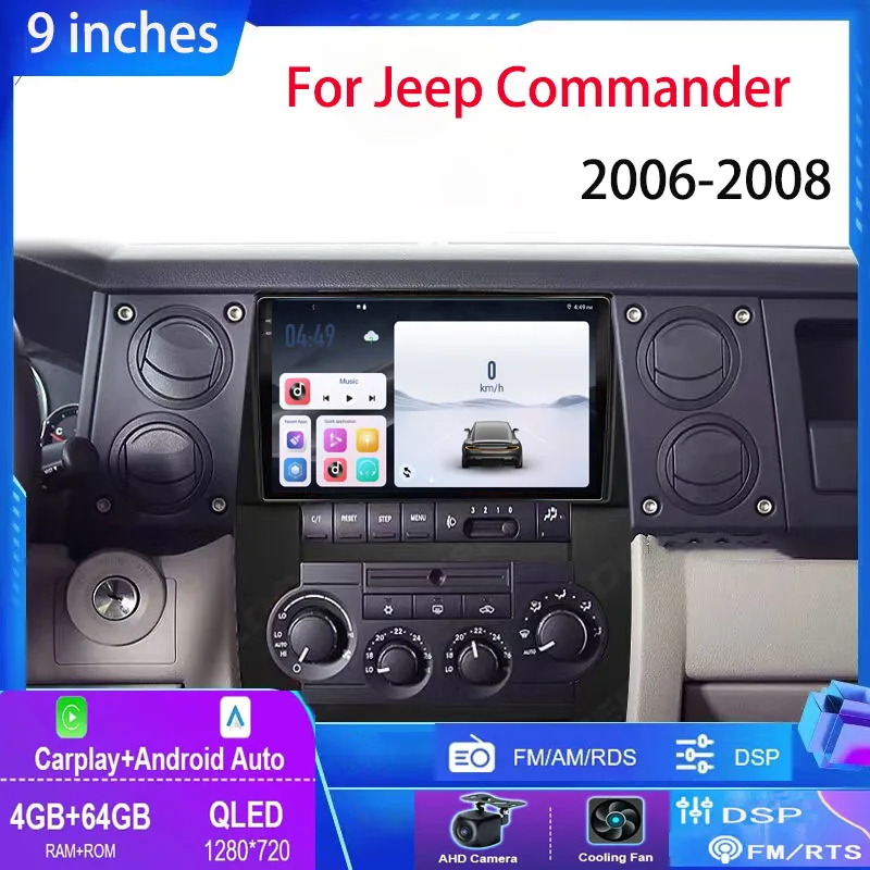 9“Android 13 Carplay For Jeep Commander 2006-2008 Car Multimedia  GPS Player Navigation Touch Screen Stereo Radio No ﻿