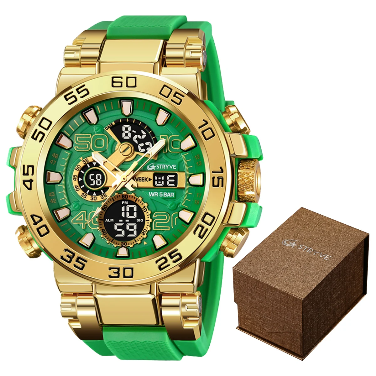 New STRYVE 8030 Men's Wrist Watch Fashion Sports Waterproof Watch High Quality Digital-Analog Movement Calendar Aralm Luminous