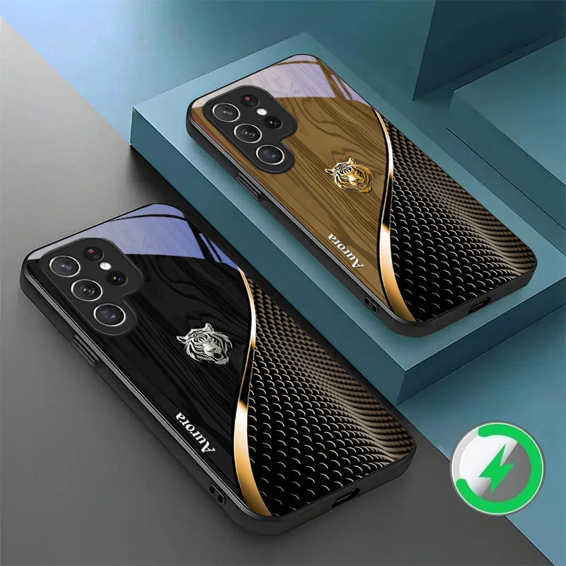 Cute Golden Tiger Brown For Samsung Galaxy S20 FE S21 S22 S23 Plus S24 Ultra S25 Edge S24Ultra For Magsafe Glass Phone Casee