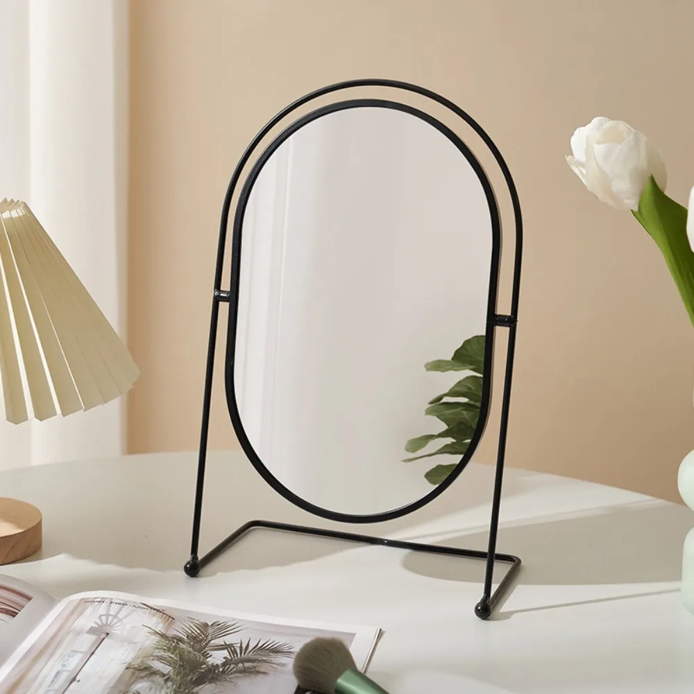 Iron Art Nordic Makeup Mirror 360° Rotatable Oval Vanity Mirror Decoration Simple Desktop Cosmetic Mirror Makeup Tools