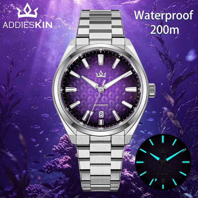 ADDIESKIN New K014 Shell Cameo Dial Automatic Mechanical Watch Sapphire Glass 200M Waterproof Date Display BGW9 Luminous Watches
