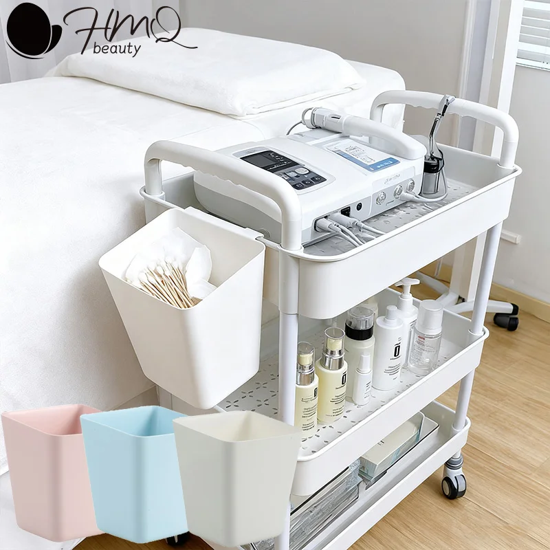 3Tier Plastic Rolling Utility Cart with Storage Bucket for Cleaning Cosmetic Medical Salon Desktop Tra Trolley Storage Organizer