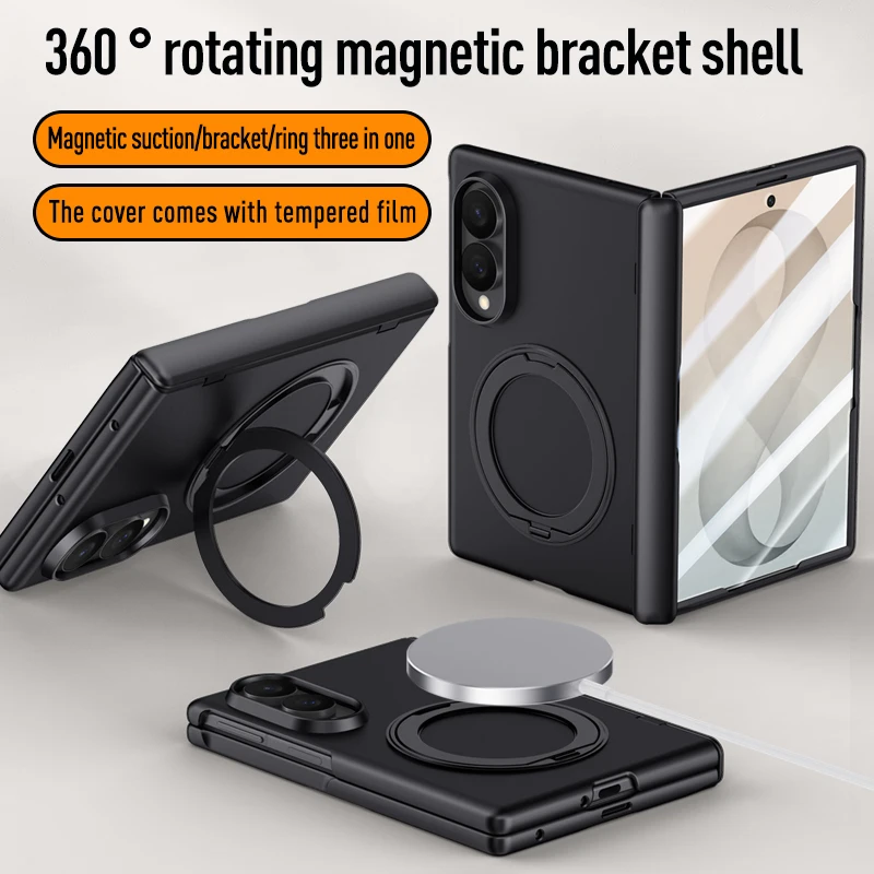 For Samsung Galaxy Z Fold 8 Wide Case Matte Rotating Bracket Magnetic Wireless Charging Hinge With Tempered Film Shockproof Case