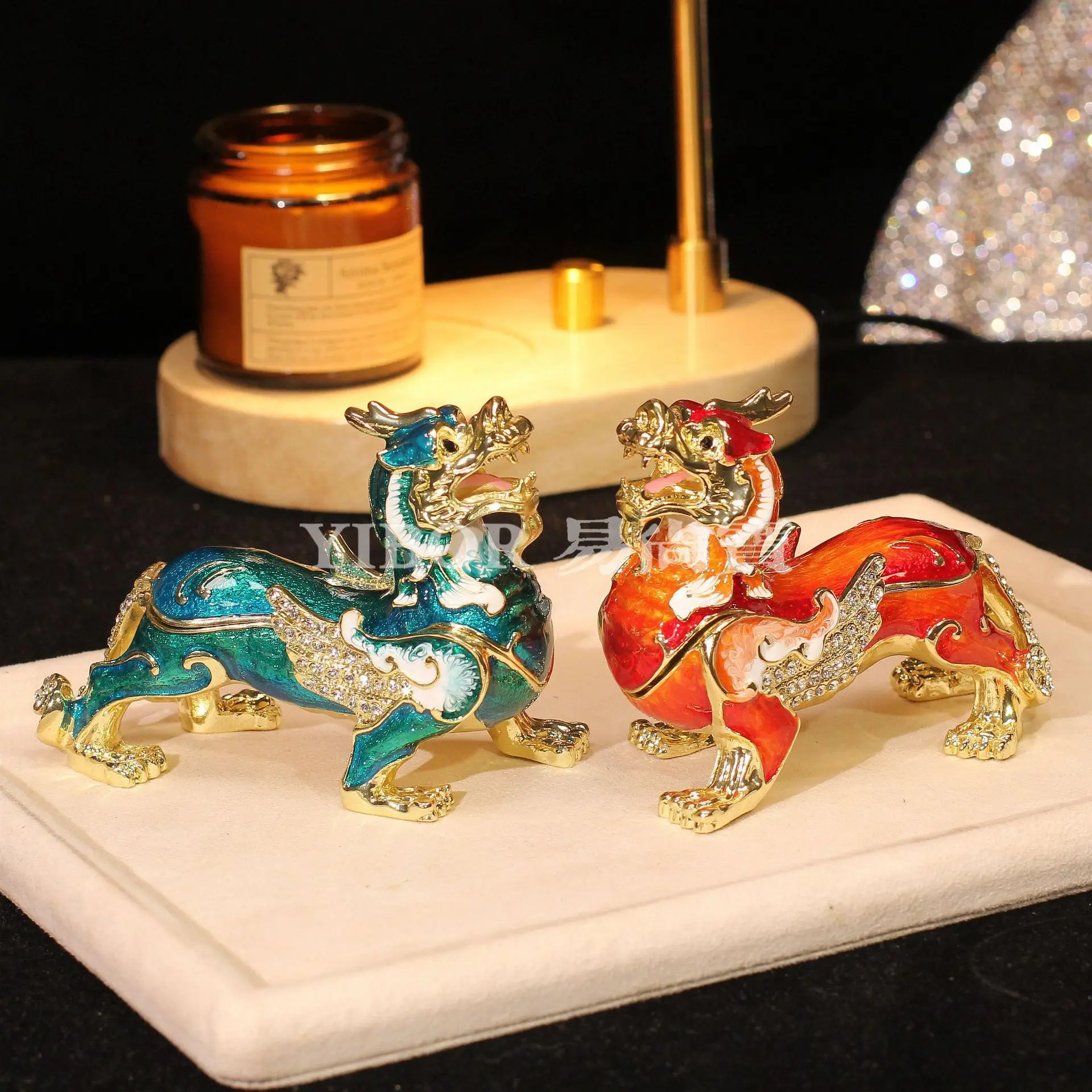 PYJ metal enamel lucky ornament Chinese classical unicorn Pixiu creative home crafts-2pcs