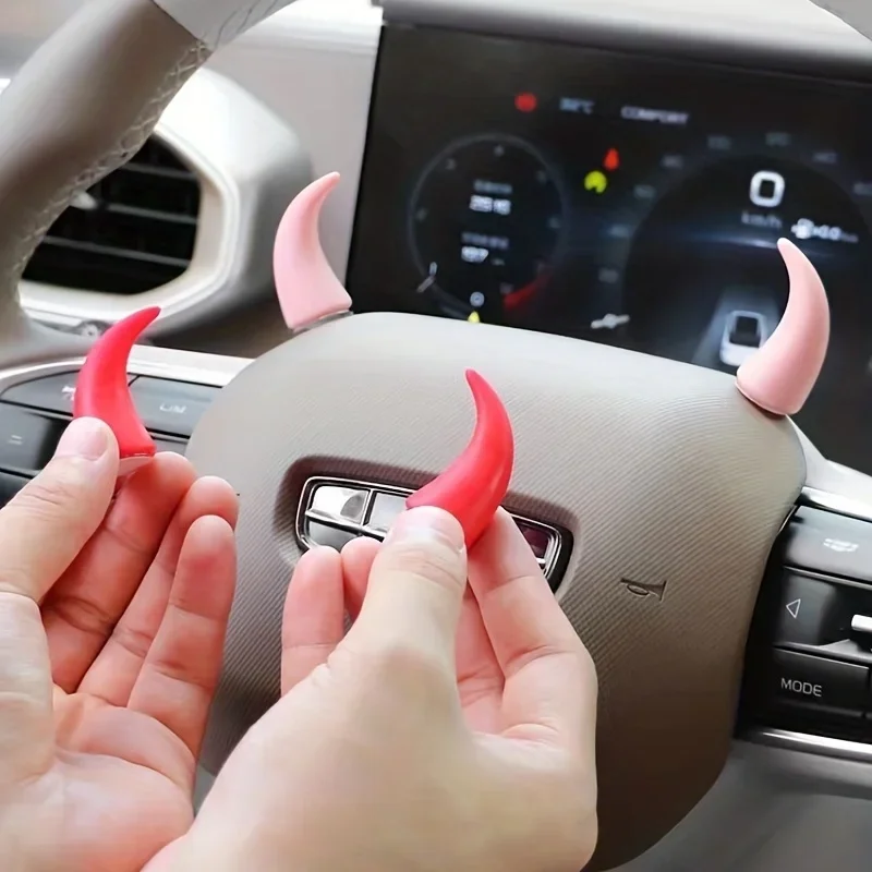 2Pcs Car Mini Steering Wheel Devil Corner Decor Stickers, Cute Creative Dashboard Air Vent Ornaments for Vehicle Interior