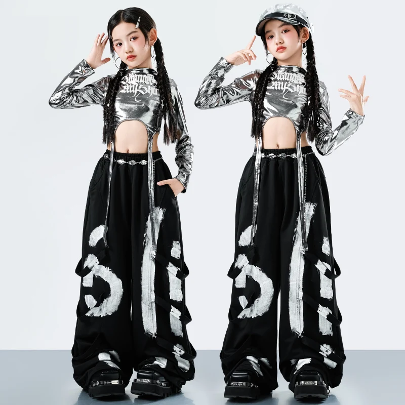 Korean Y2K Kids Streetwear Style Hip Hop Dance Costume for Girl Fashion Jazz Rapper Suit Children Stage Performance Clothing Set