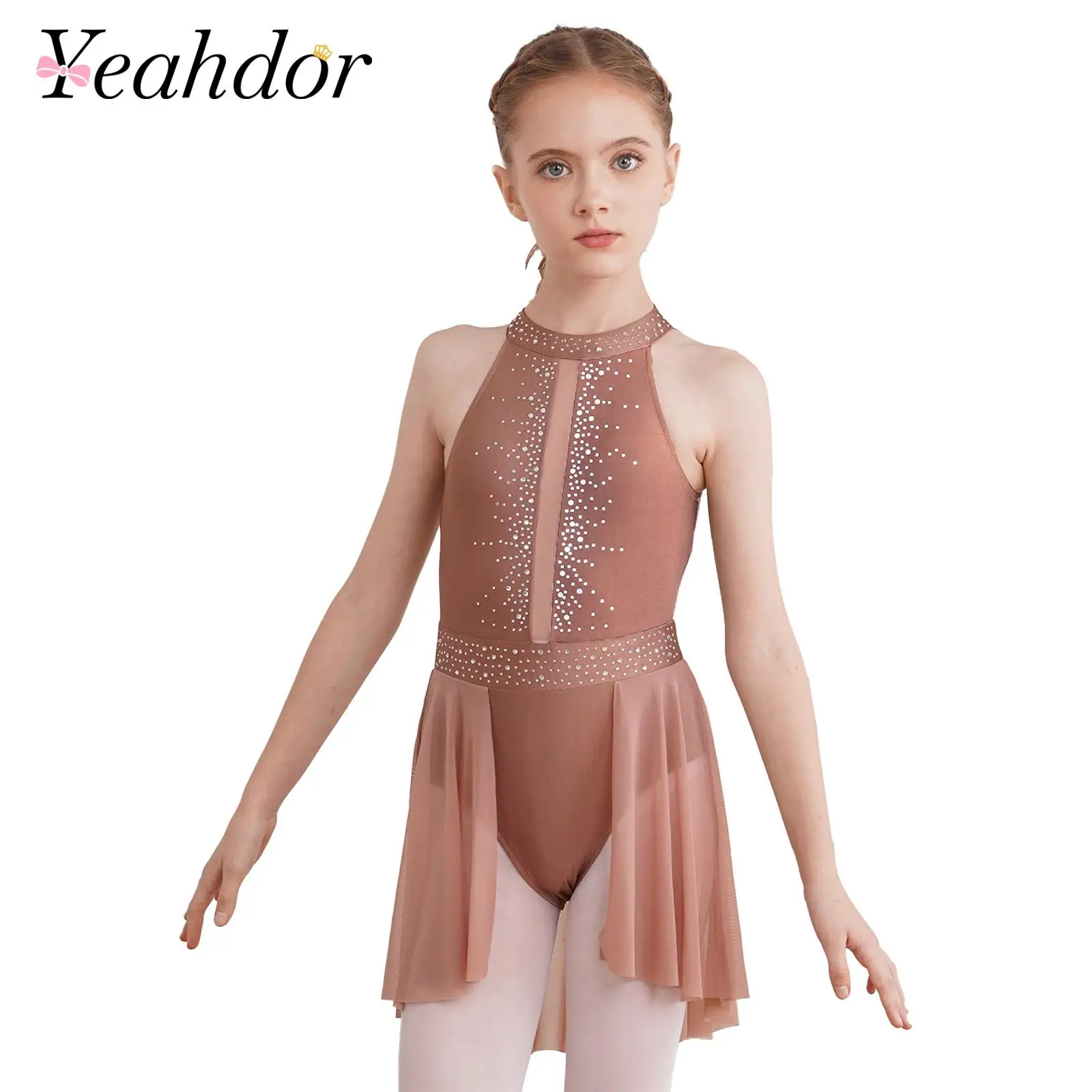 Kids Lyrical Dance Costume Girls Ballet Gymnastics Leotards Figure Skating Dress Performance Dancewear Ice Skating Dresses
