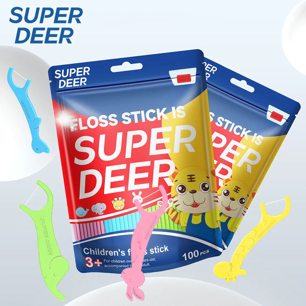 Super Deer 100/200/300/500PCS Cartoon Dental Floss For Children Smooth Ultral-fine Floss Toothpick Interdental Cleaning Tool