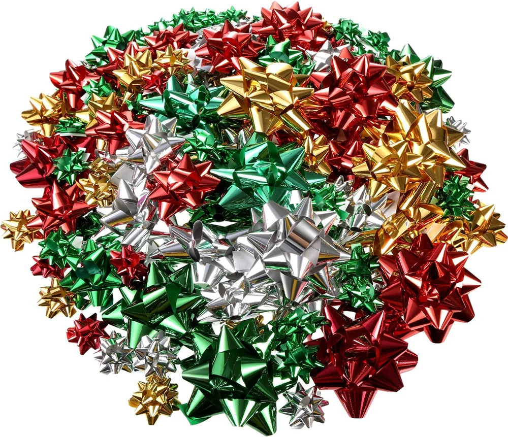 100/200/300 Pcs Christmas Gift Bows Metallic Bows Red Green Gold Silver Bows for Christmas Gift Wrapping Tree Holiday Decoration