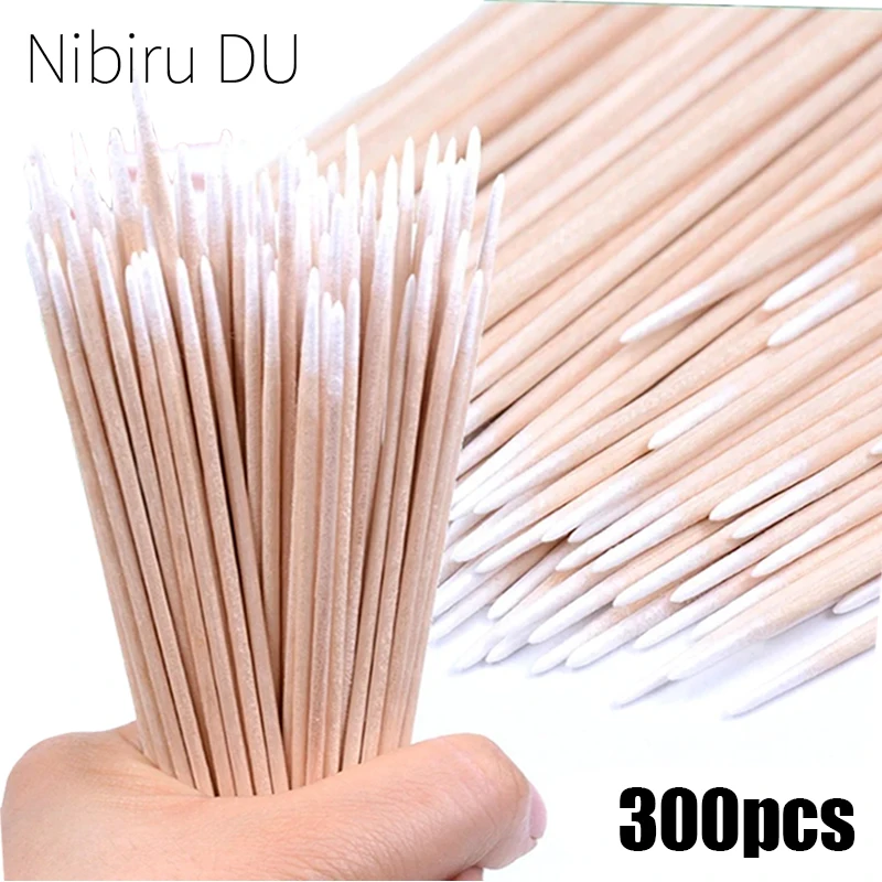 300/100pcs Nails Wood Cotton Swab Clean Sticks Wooden Cotton Head Manicure Detail Corrector Nail Polish Remover Art Tools