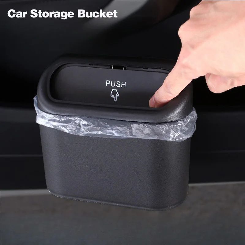 Portable Hanging Mini Car Trash Can,Wastebasket Trash Can with Lid, for Car Office Home,Auto Storage Bin Accessories