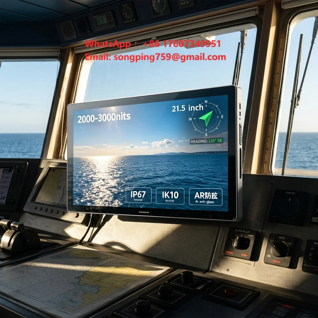 21.5 Inch HD Marine Touch Monitr IP67 Waterproof 2500Nits Sunlight Readable Industrial LCD Display USB for Boat Yacht Ship