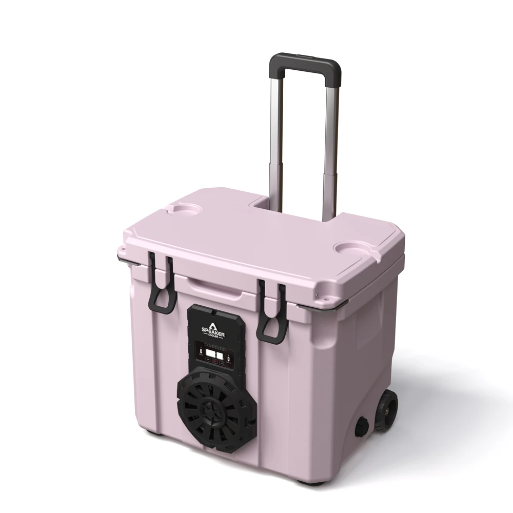 35L Outdoor Insulated Waterproof PE PU Wheels Cooler Portable Ice Chest with Speakers for 5 Days Wine Food Storage Camping
