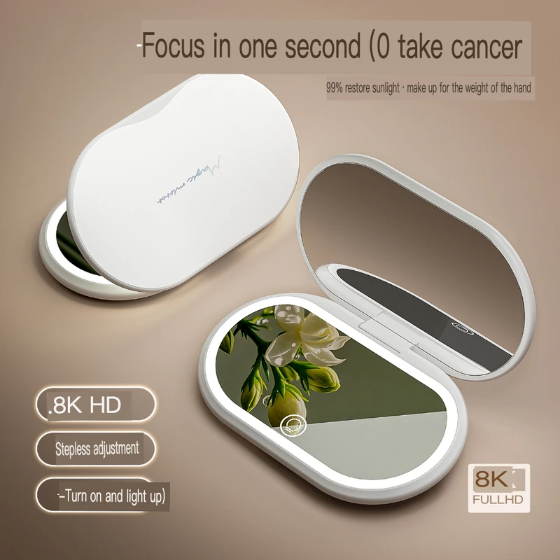 Portable Luxury LED Smart Makeup Mirror for Women Handheld Foldable Cosmetic Mirror with Light High-End Small Design