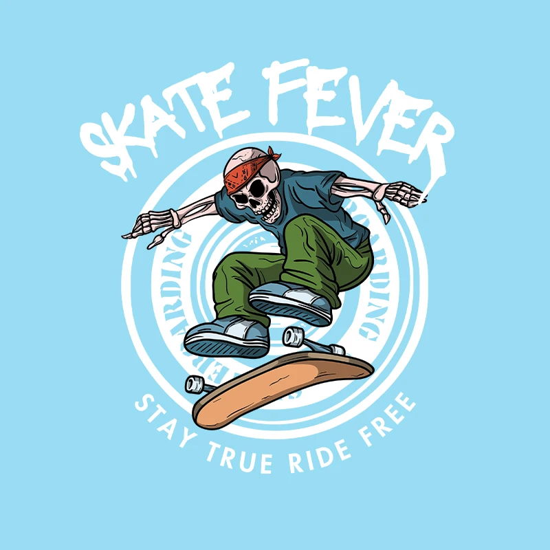 Cool Skeleton Playing Skateboard Iron On Patch DTF Transfers Ready to Press Heat Transfer On Clothes Patches for Clothing