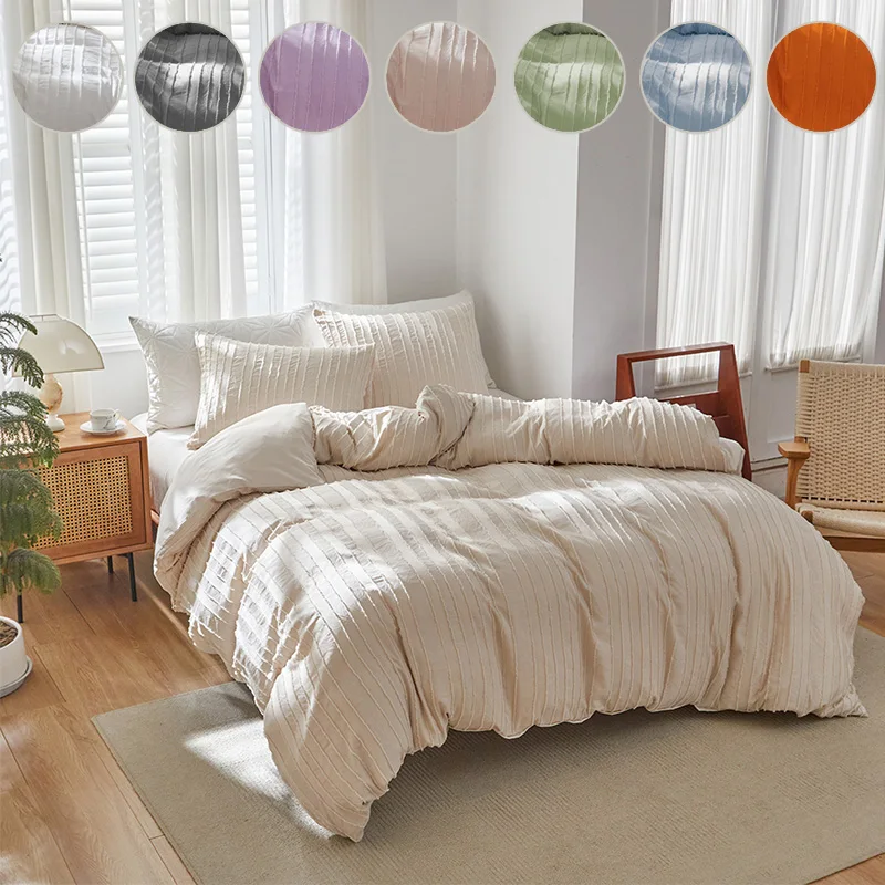 2/3 Pieces Bohemian Style Solid Color Bedding Set Ultra Soft Skin-Friendly Bed Linen Classic Plain Design for Bedroom Home Beds