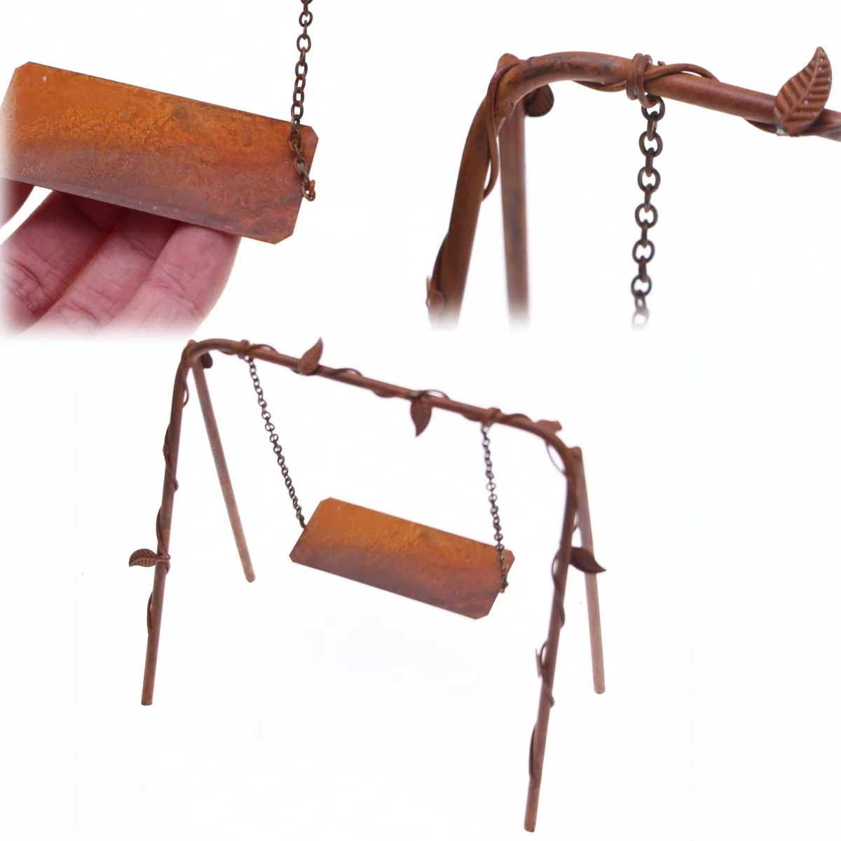 1set Mini Vintage Iron Swing Model Miniature Garden Courtyard Scene Dollhouse Accessory Decoration Prop Desktop Craft Home Decor