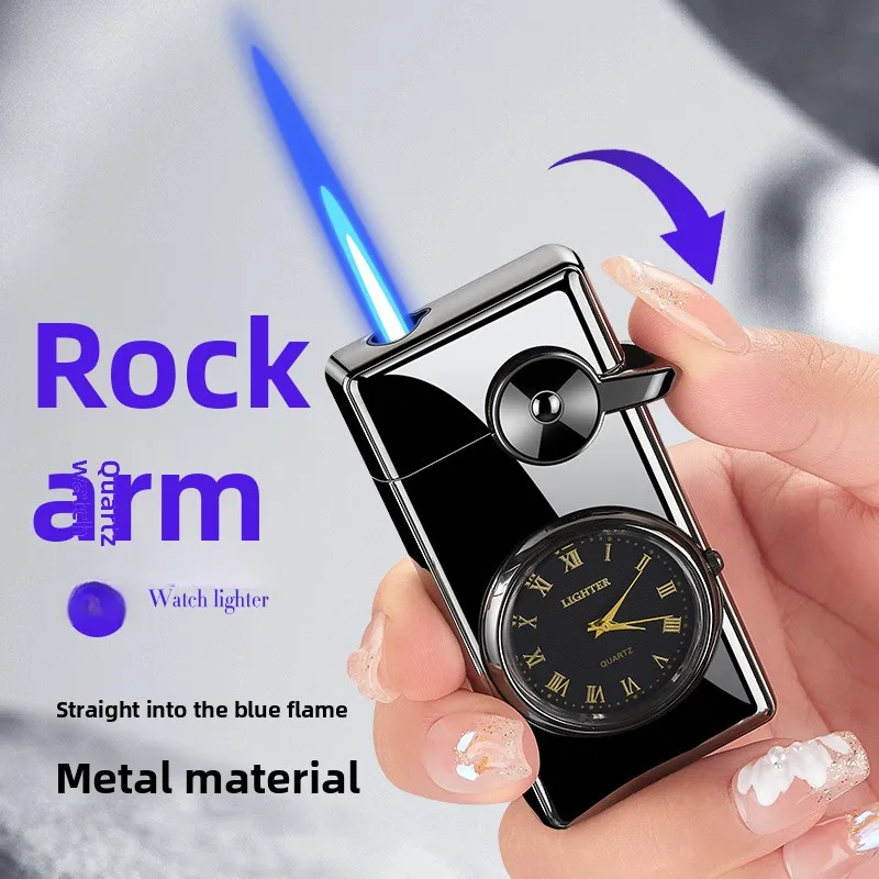 2026 Swing Arm Watch Windproof Lighter Inflatable Creative Personalized Dial Metal Blue Flame Lighter Durable Gift for Boyfriend