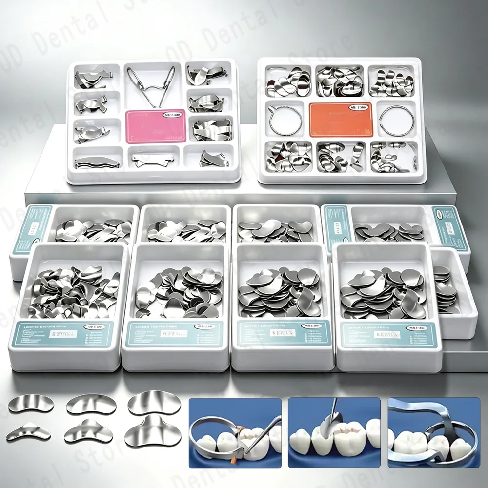Dental Sectional Matrix Band Kit with Nitinol Rings and Stainless Steel Contoured Matrices for Tight Contacts