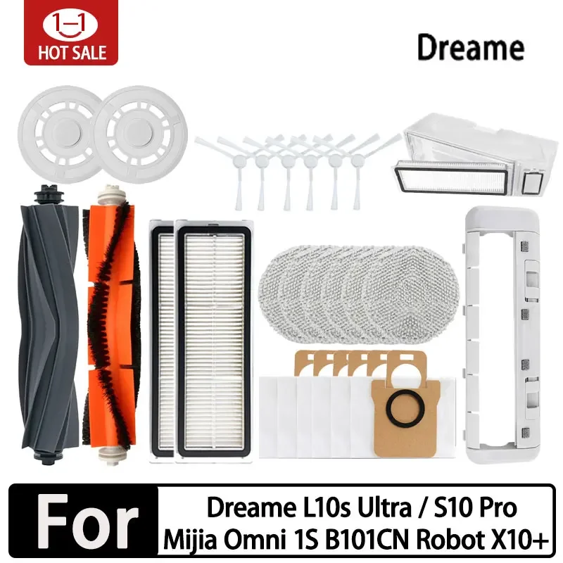 For Dreame L10s Ultra / L10S Pro Robot Vacuum Cleaner Accessories Vacuum Bags Mop Filter For Vacuum Cleaner Cleaning Brush