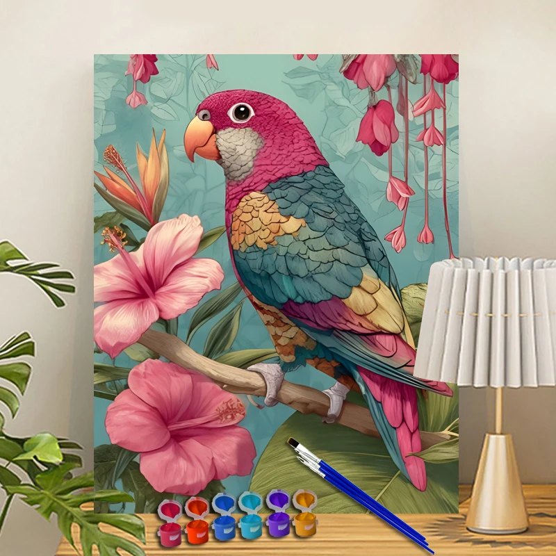 Painting By Numbers Colorful parrot Acrylic Paint Canvas Dropshipping Portrait Family Children Photo Christmas Gifts