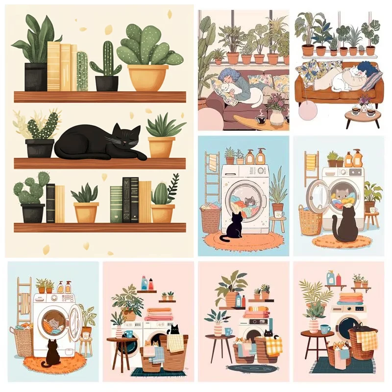 CHENISTORY Cartoon Cat Paint By Numbers Drawing Canvas Craft Kits Paint For Painting Original Gifts Home Decoration