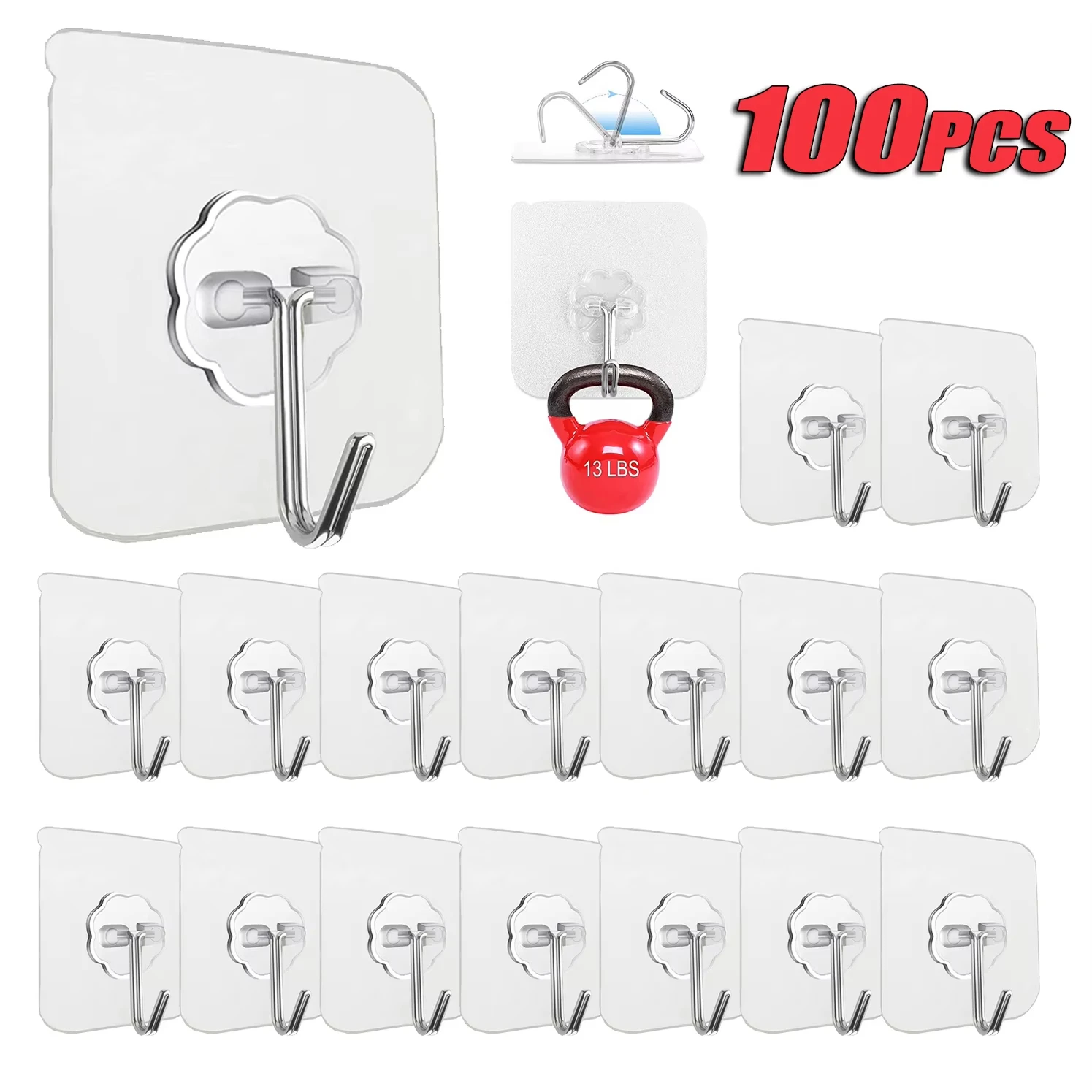 Transparent Stainless Steel Heavy Duty Self Adhesive Hooks Multi Purpose Towel Clothes Key Holder Kitchen Bathroom Home Storage