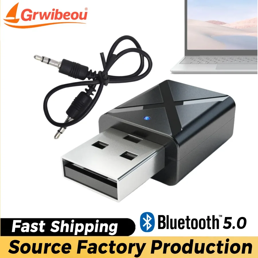 2-in-1 Wireless Bluetooth 5.0 Audio Receiver Transmitter 3.5mm AUX Stereo Bluetooth Adapter for TV PC Car Headset Speakers