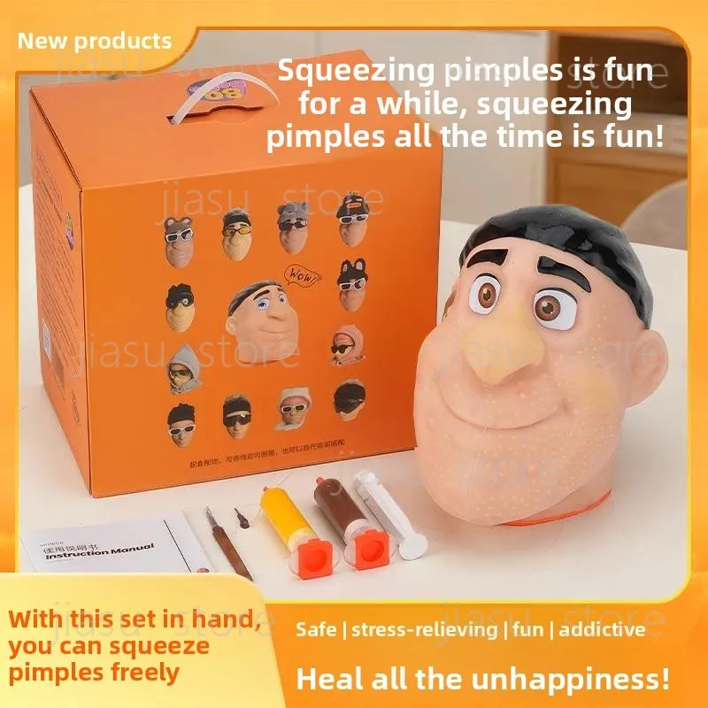 Simulation Face Acne Popping Toy, Big Head Model Squeeze Pimple Stress Relief Toy for Anxiety Relief