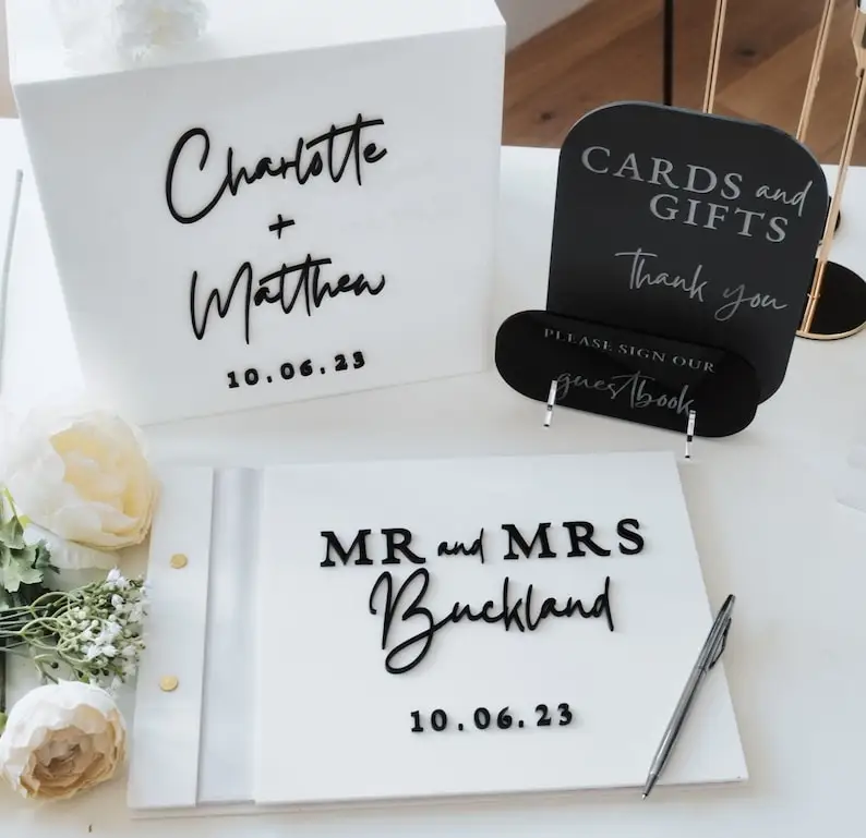 White Card Box for Wedding 3D Personalized CUSTOM Any Color Wedding Guestbook, Customized Cards and Gifts Sign for Wedding Decor